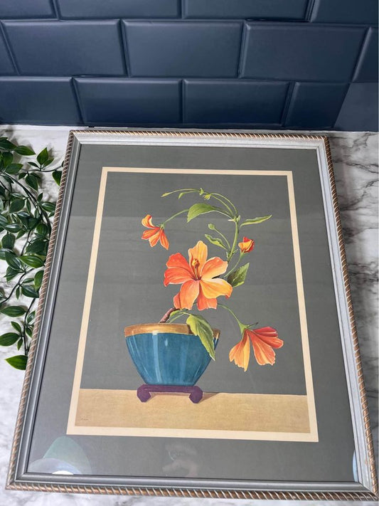 Orange flowers in pot print