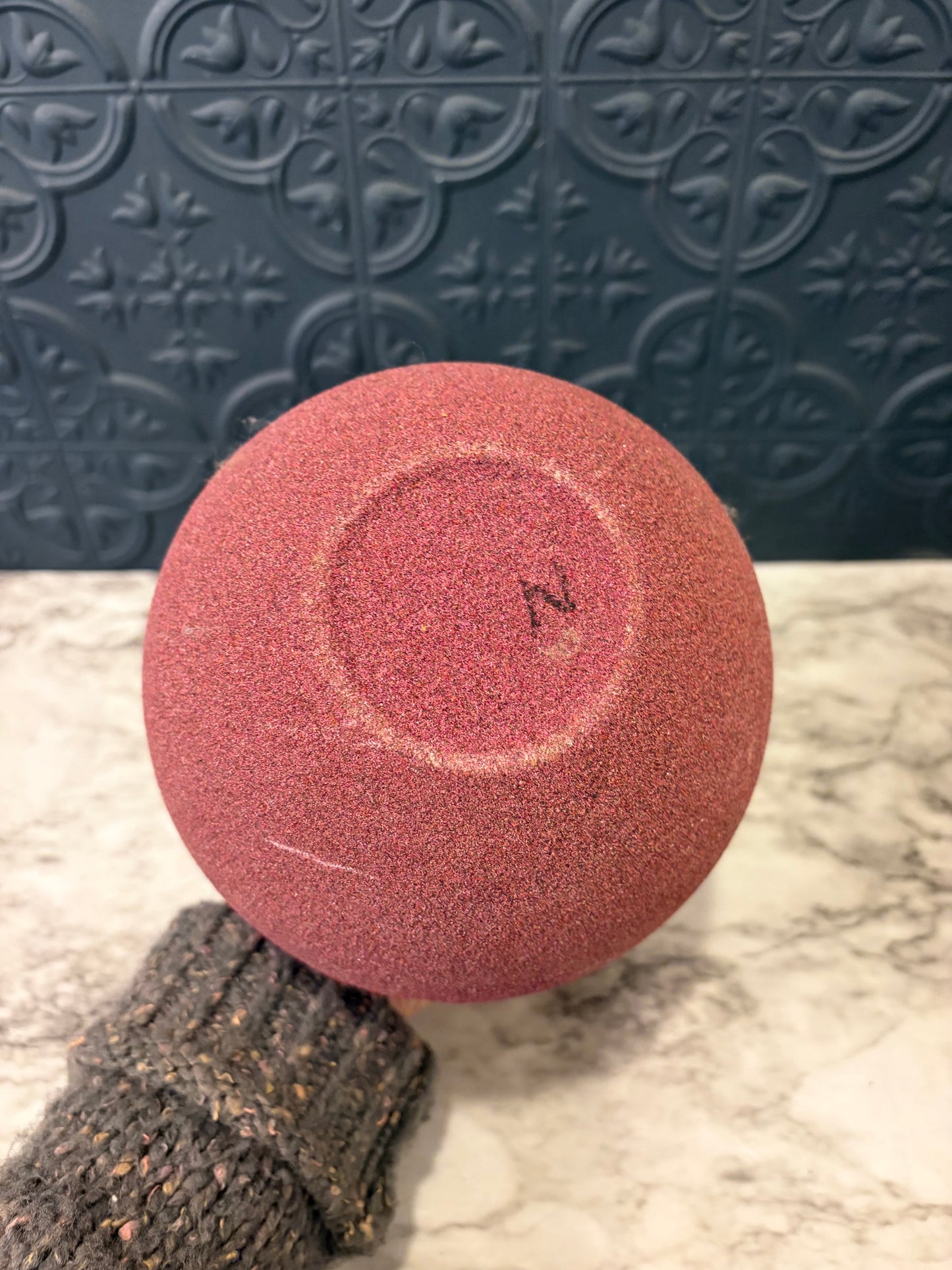 Decorative Pink and Grey Vase with Leaf Pattern