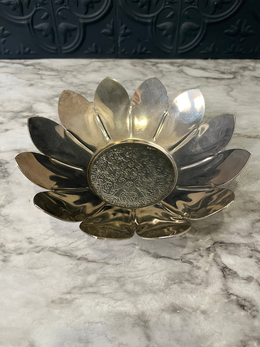 Silver Plate Lotus Bowl with Etching