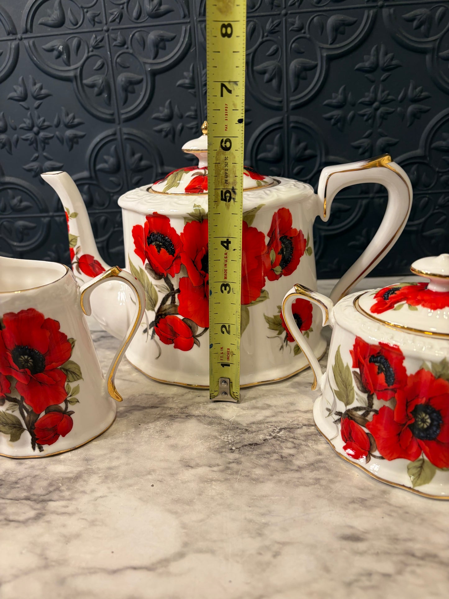Gracie Red and White Poppy Tea Set 3 Pieces