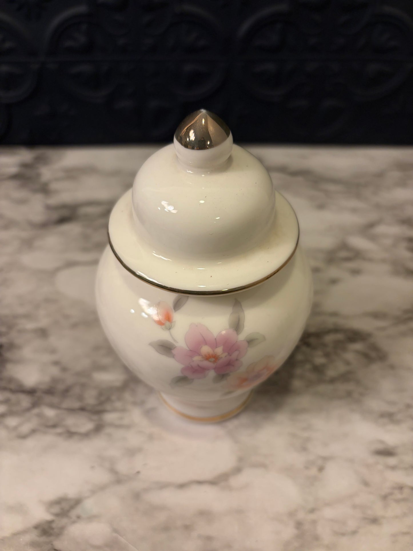 Japanese Ginger Jar with Pink and Orange Floral 6"
