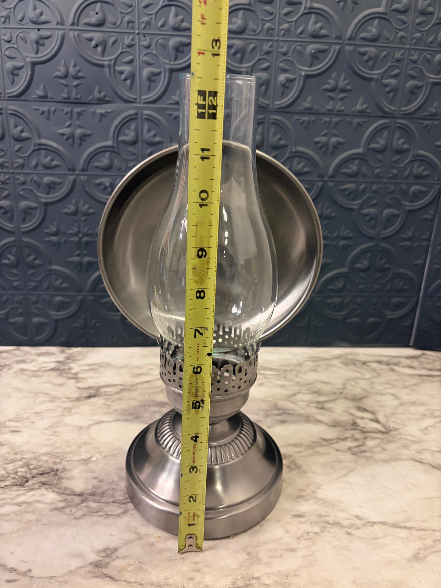 Brushed Nickle Tone Candle Holder with Hurricane