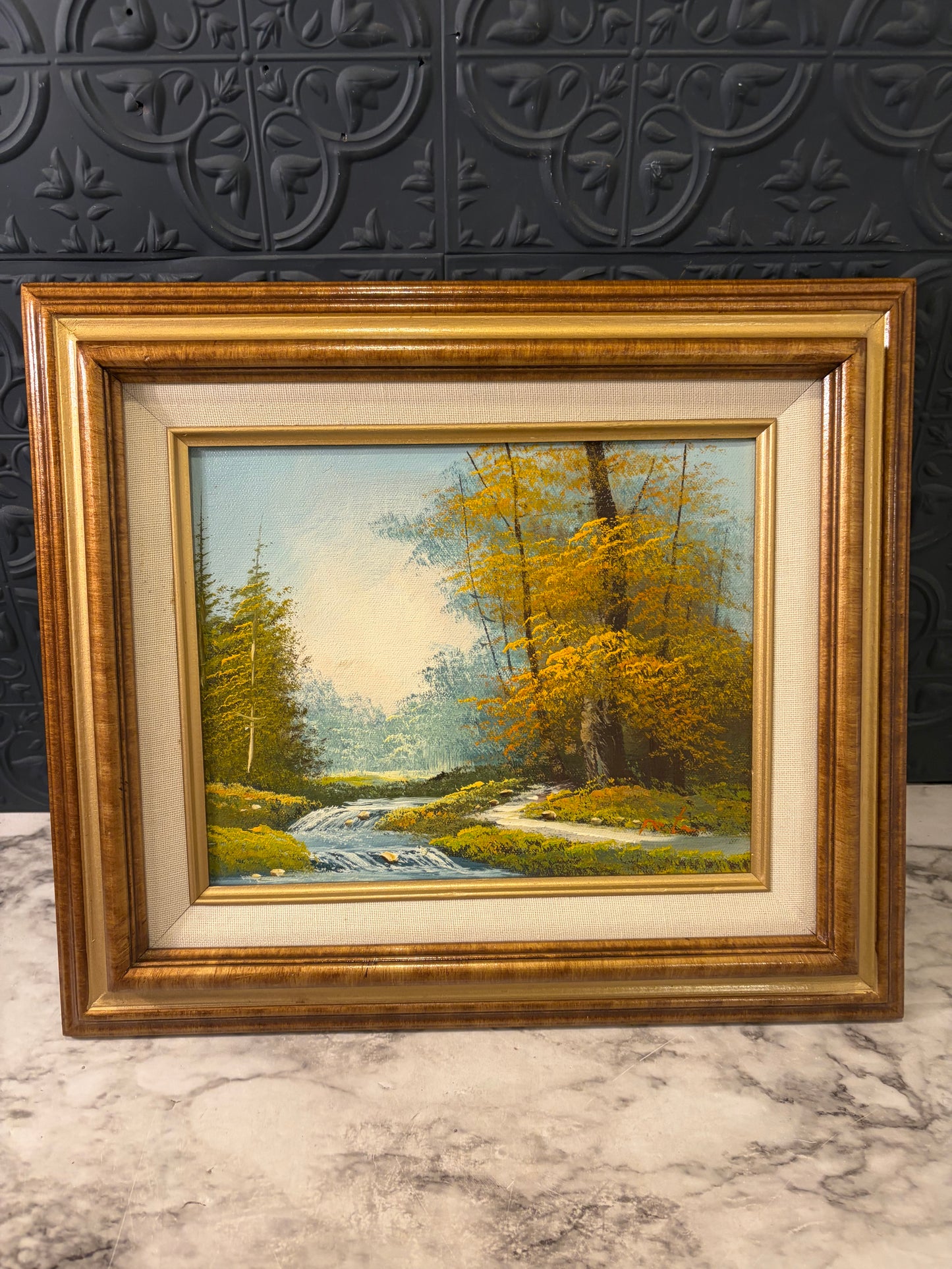 Vintage Oil Painting of Fall Landscape and River