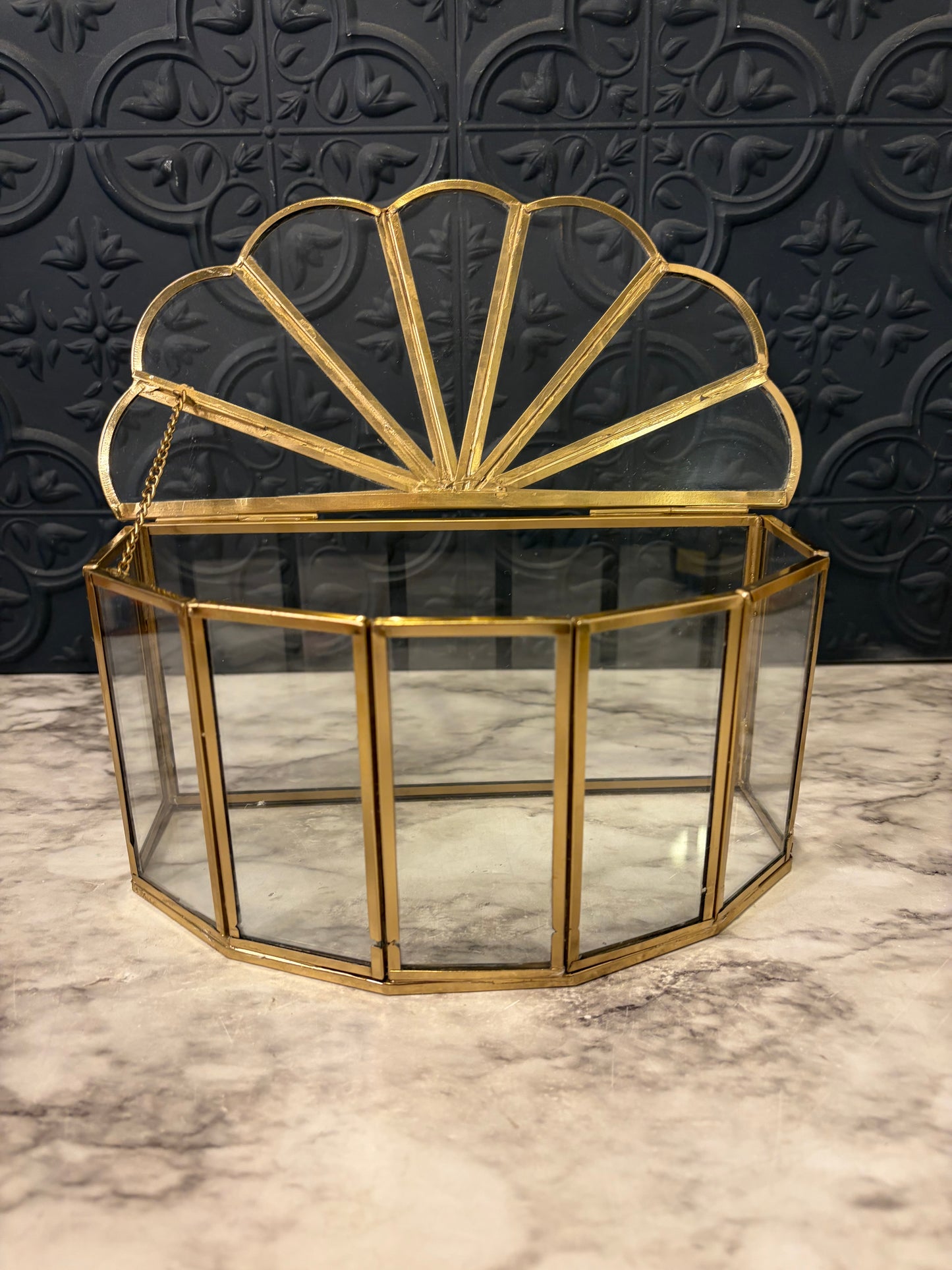 Brass and Glass Box with Scallop Lid