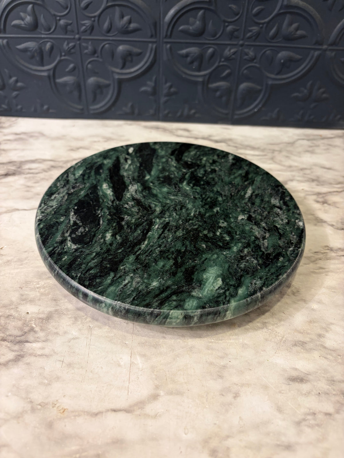 Round Green Marble Trivet  7"