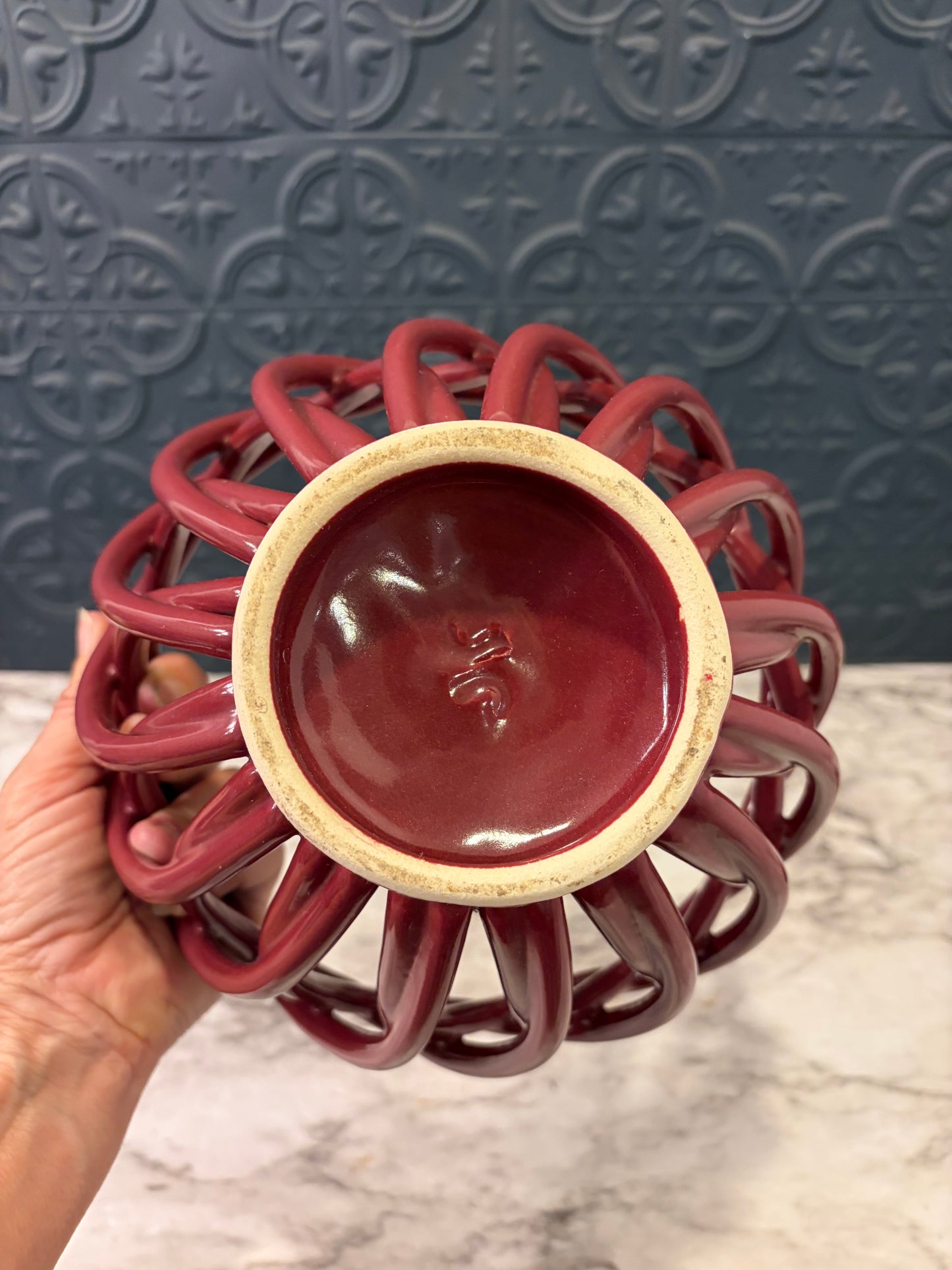Maroon Ceramic Basket Weave Bowl