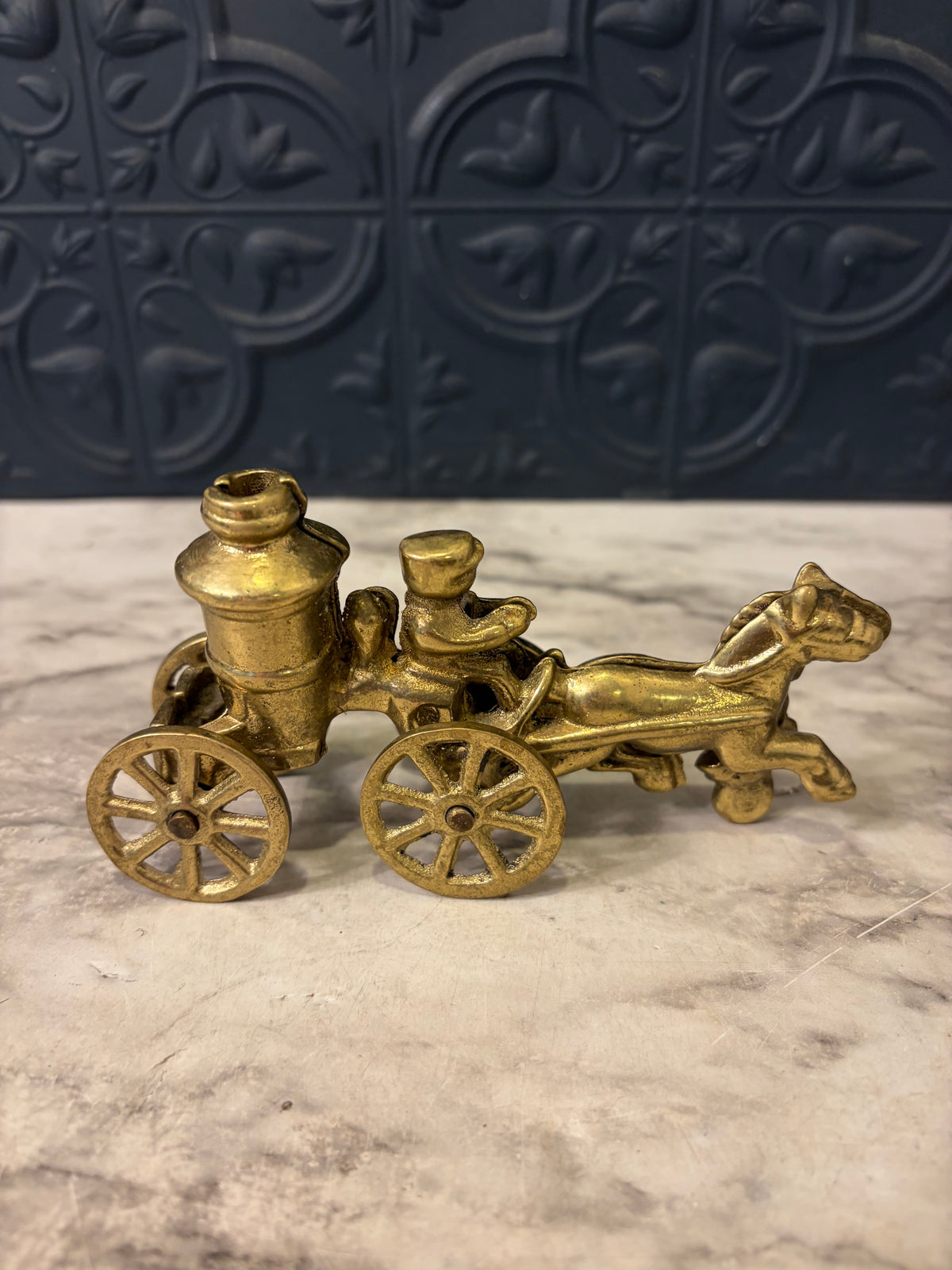 Brass Horse and Carriage with Fire Pump