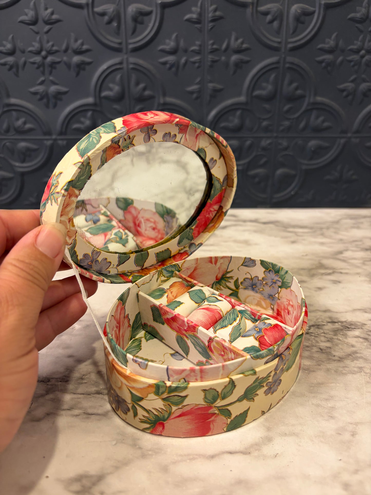 Small Floral Cardboard Jewelry Box Oval