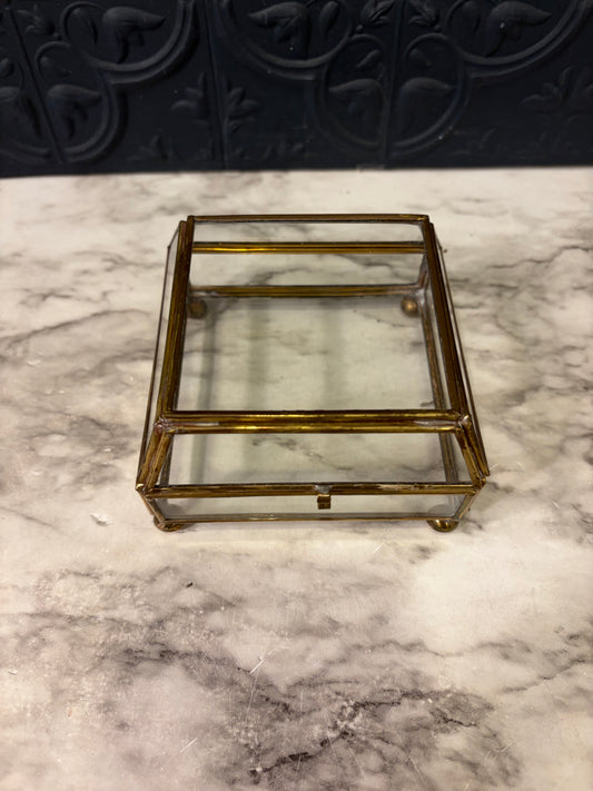 Brass and Glass Trapazoid lidded box
