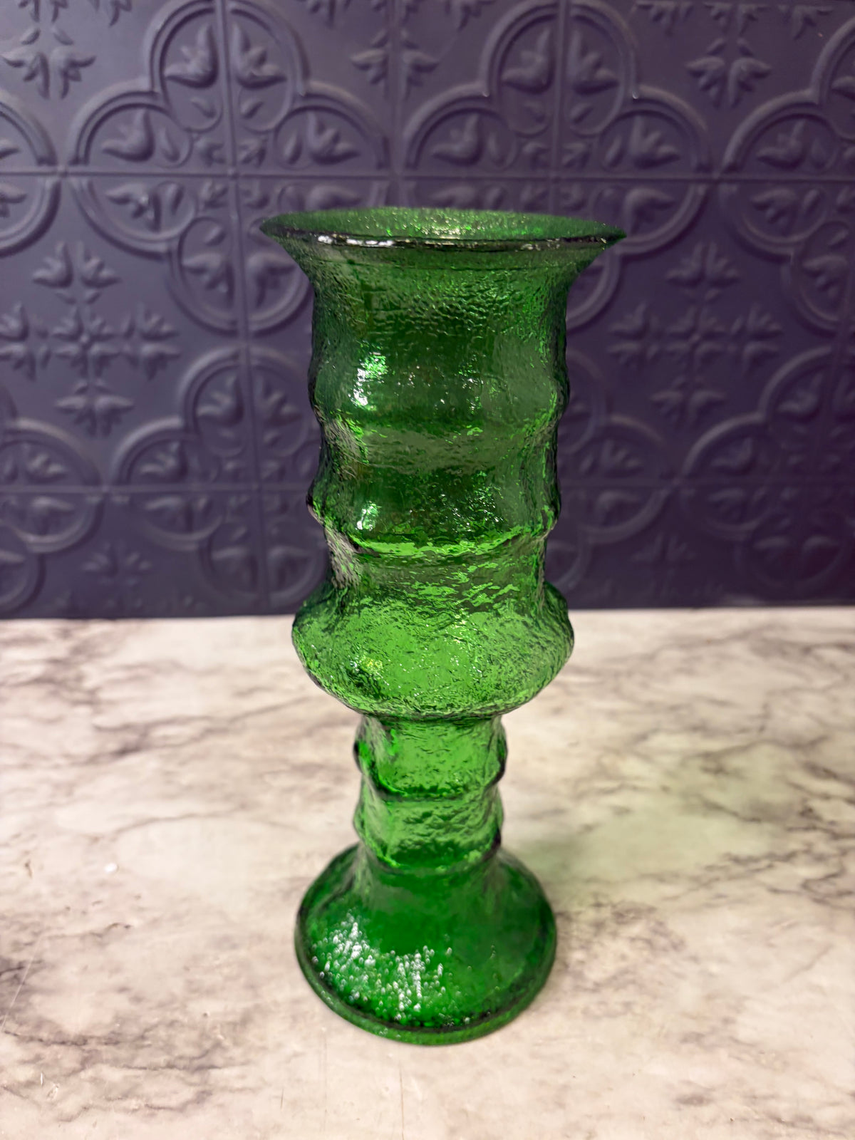 E O Brody Green Glass Textured Vase AS IS