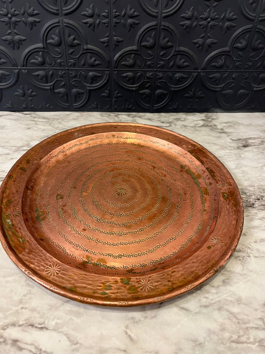 Hammered Copper Round 12" Tray