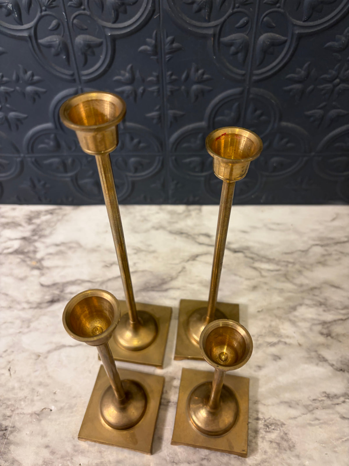Skinny Brass Candlesticks x4 Square Base