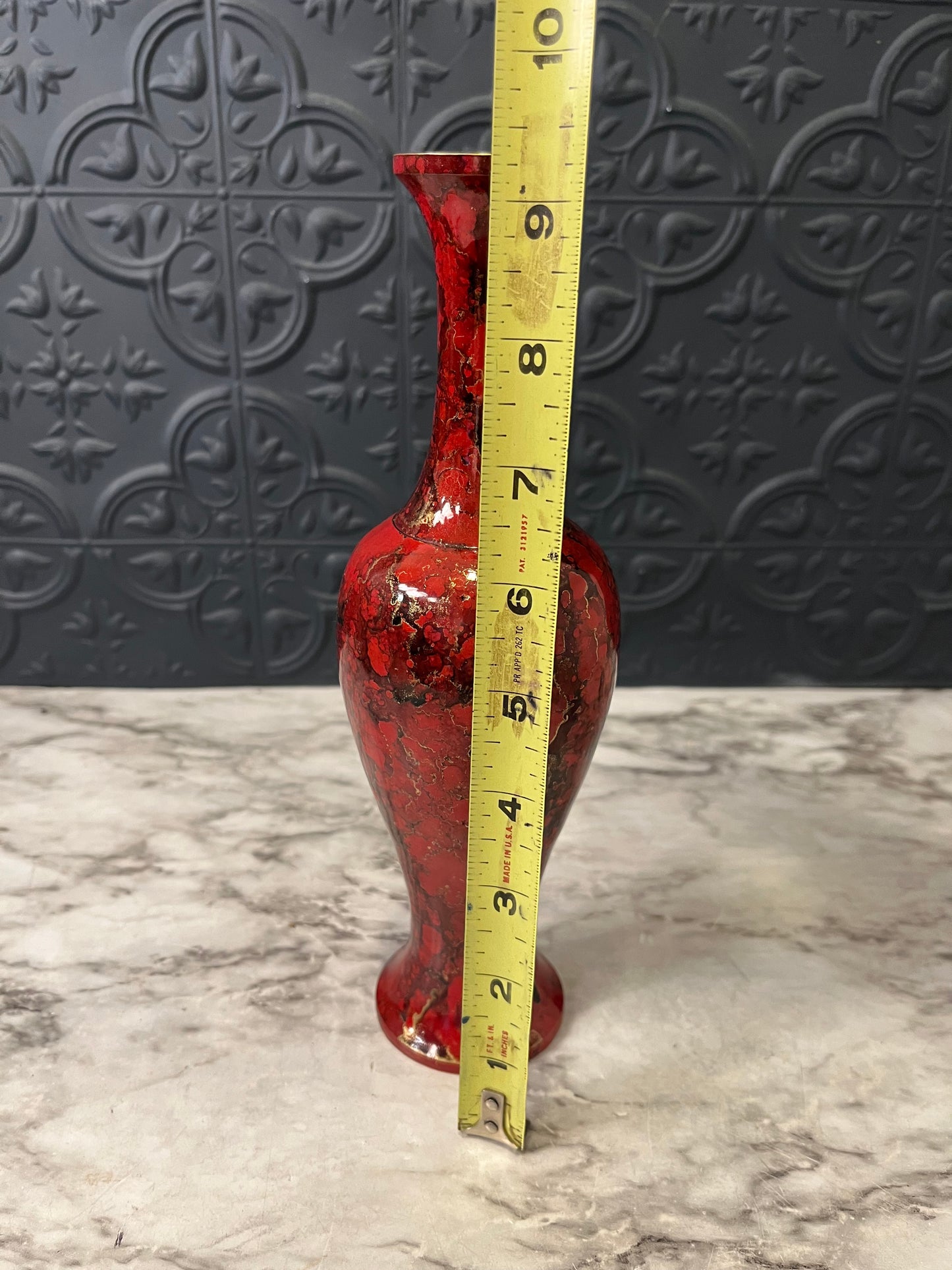 Brass and Red Enamel Vase