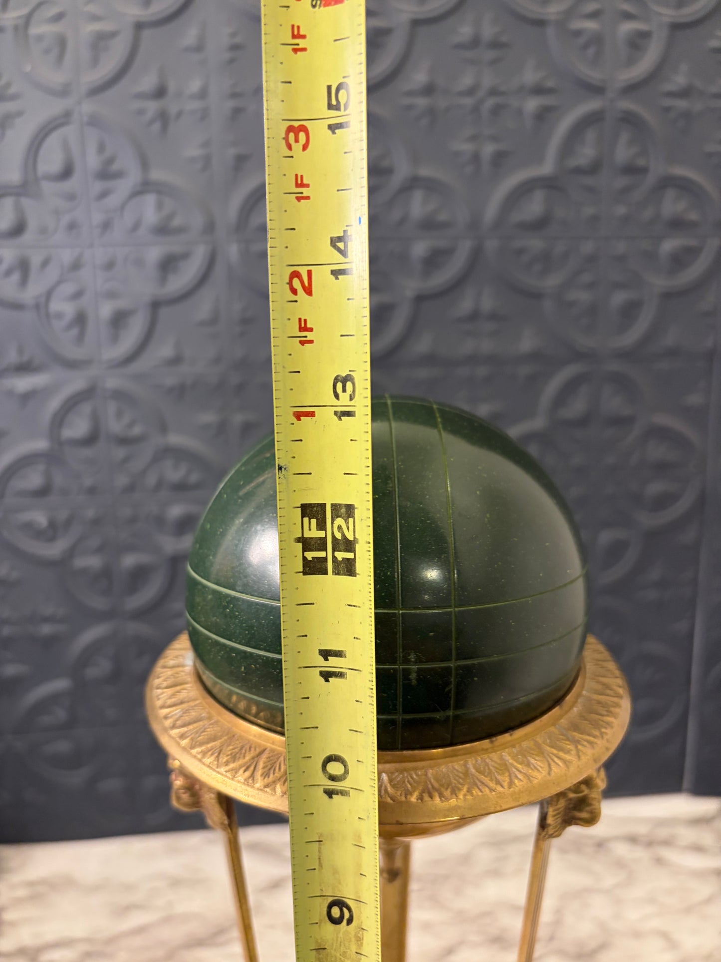 Tall Brass Stand with Green Orb