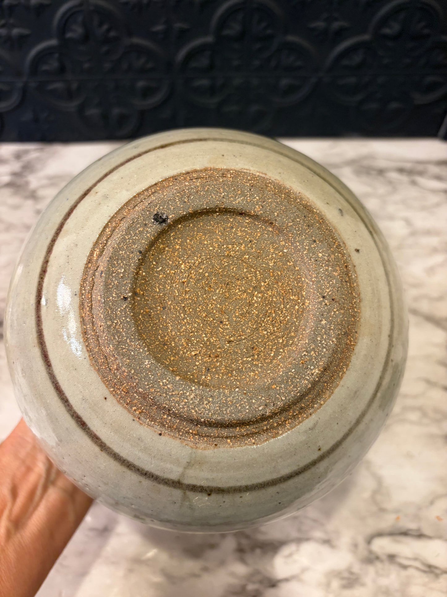 Pottery Vase with Twig and Leaf Design Brown Rim