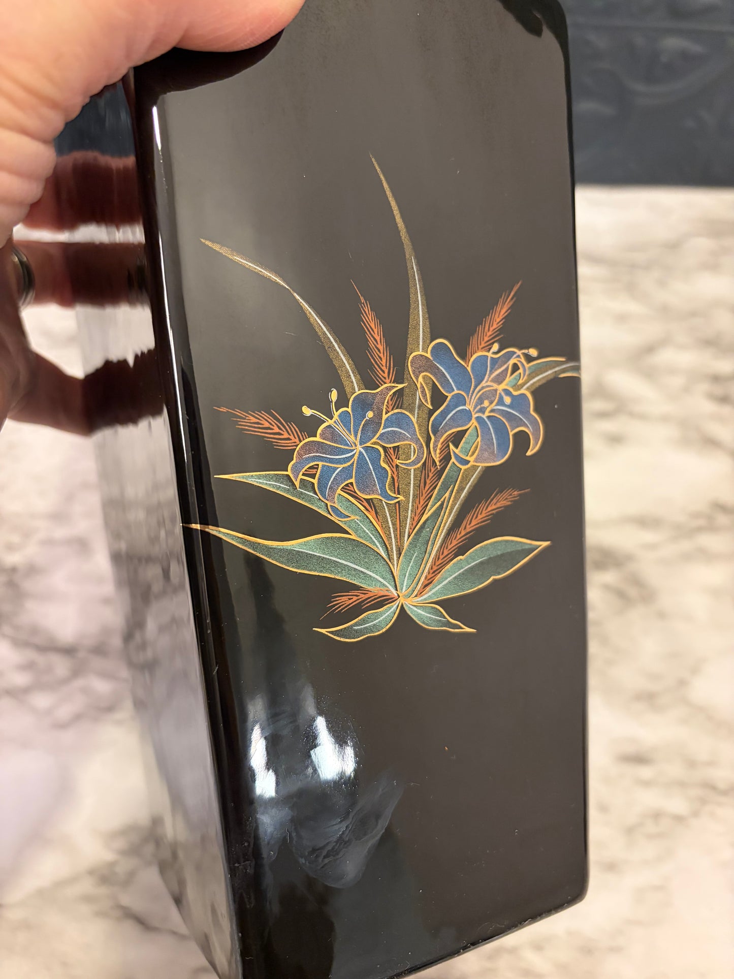 Black Vase with Blue Lillies