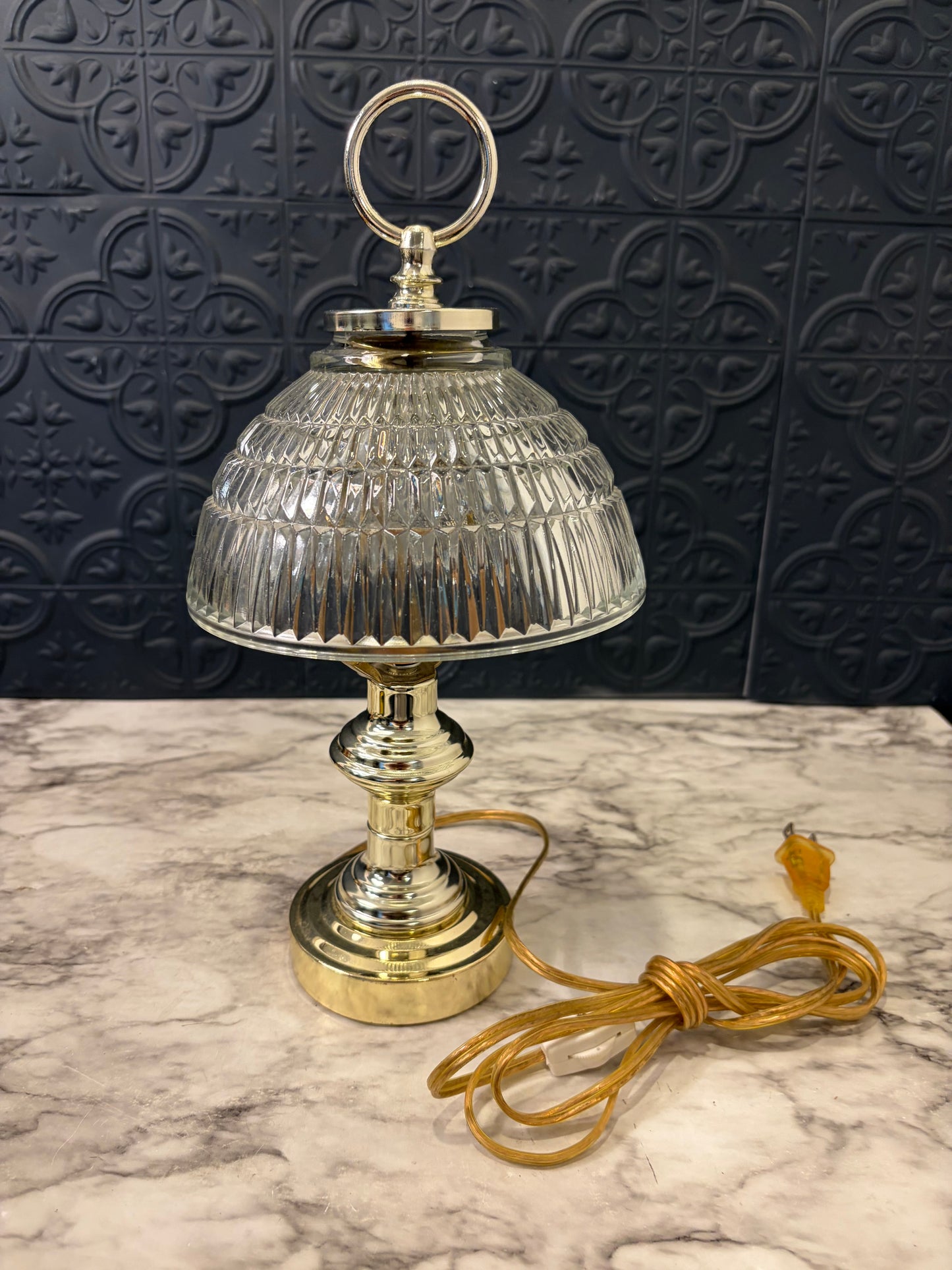 Small Gold tone and Glass Lamp with Ring