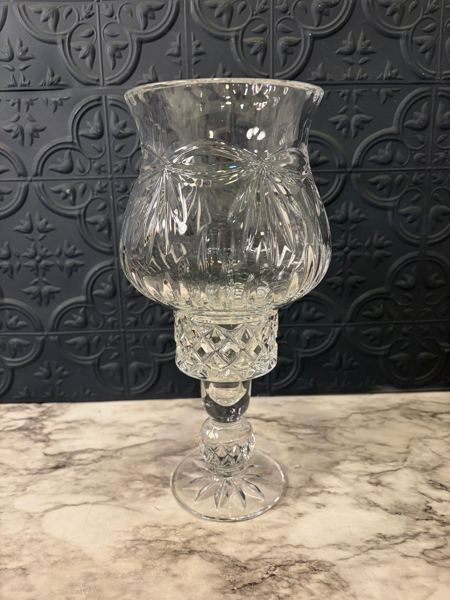 Cut Crystal Pedestal Hurricane or Fairy Lamp