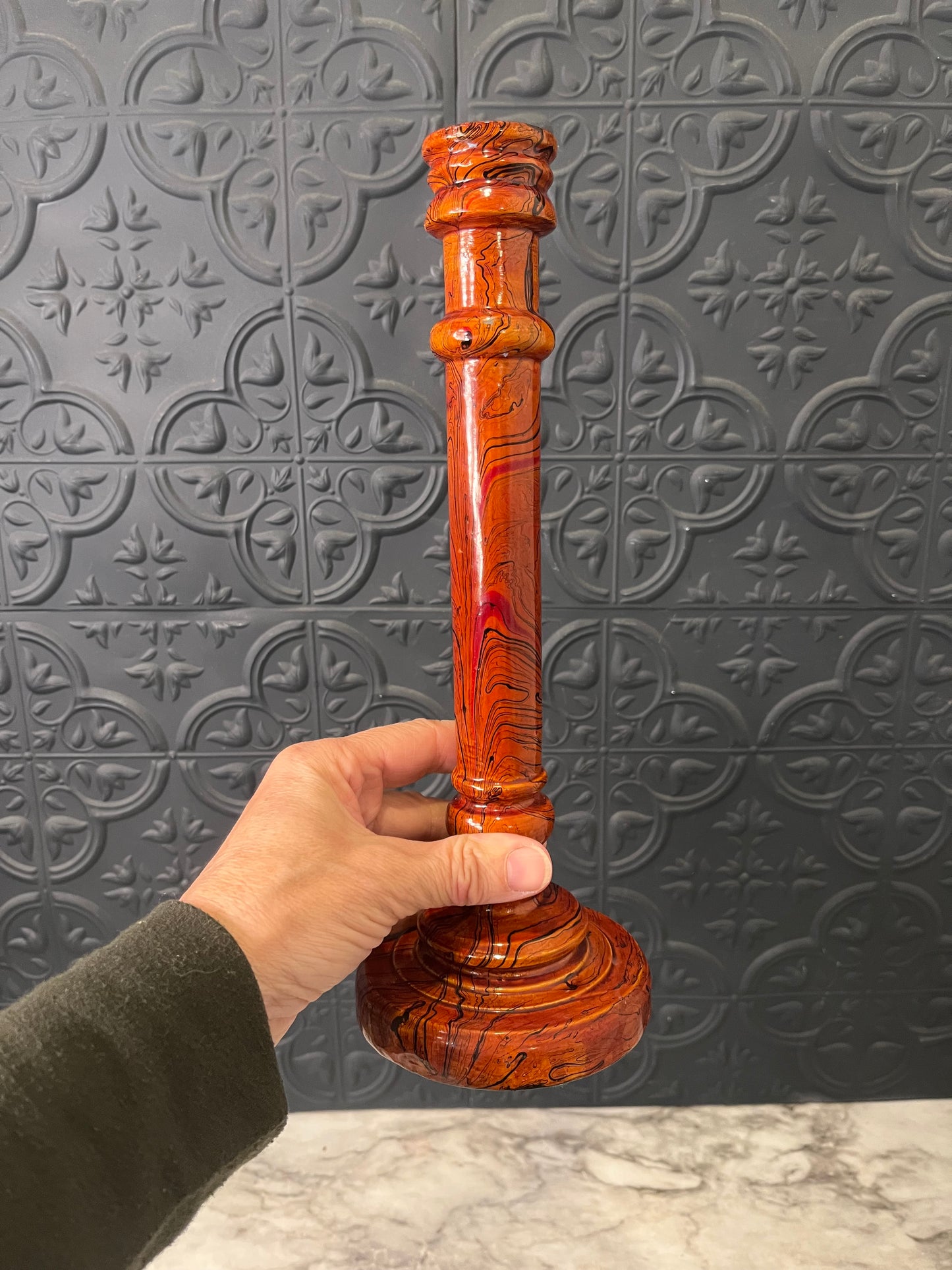 Marbled Wood Candle Holder