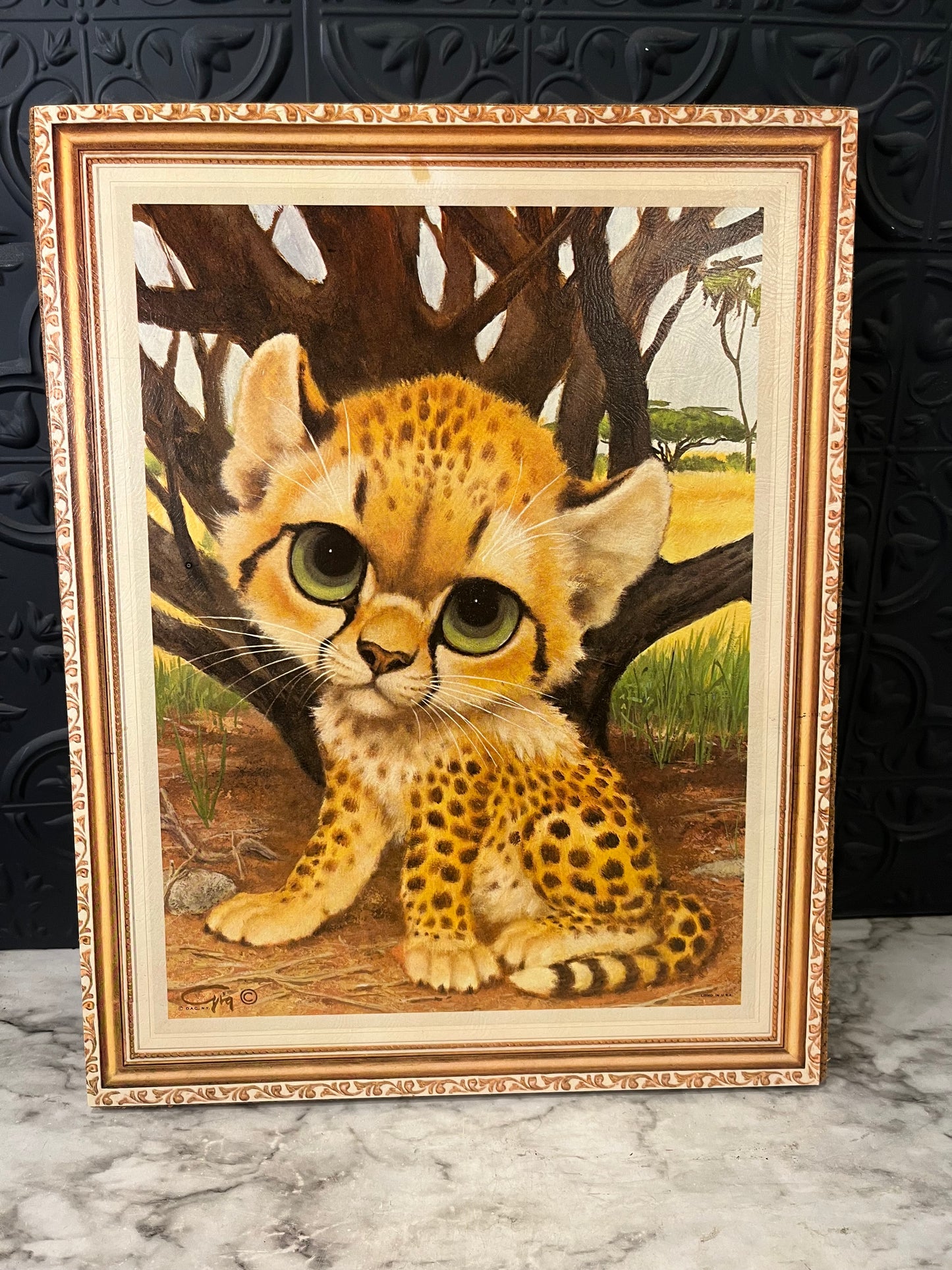 Vintage Big Eye Cheetah Print on Board