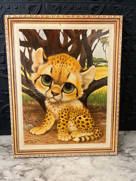 Vintage Big Eye Cheetah Print on Board
