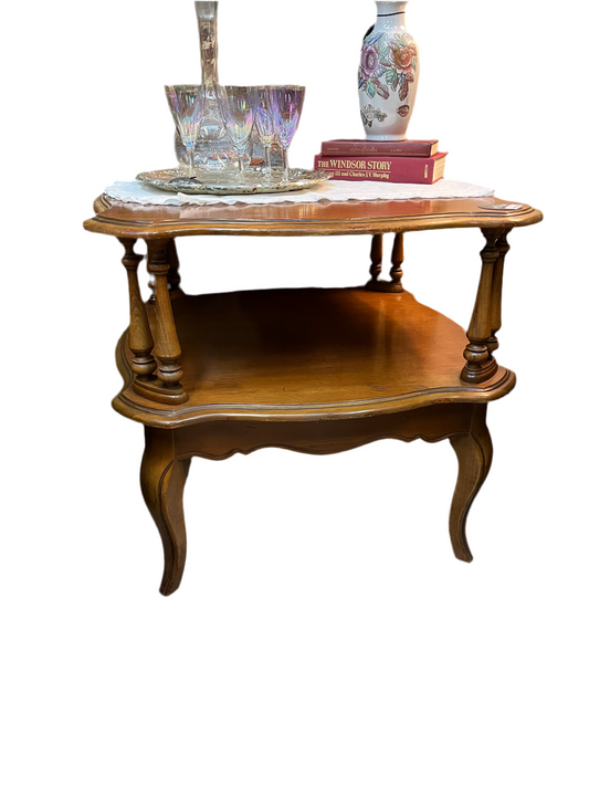 Two Tier Antique wood end table