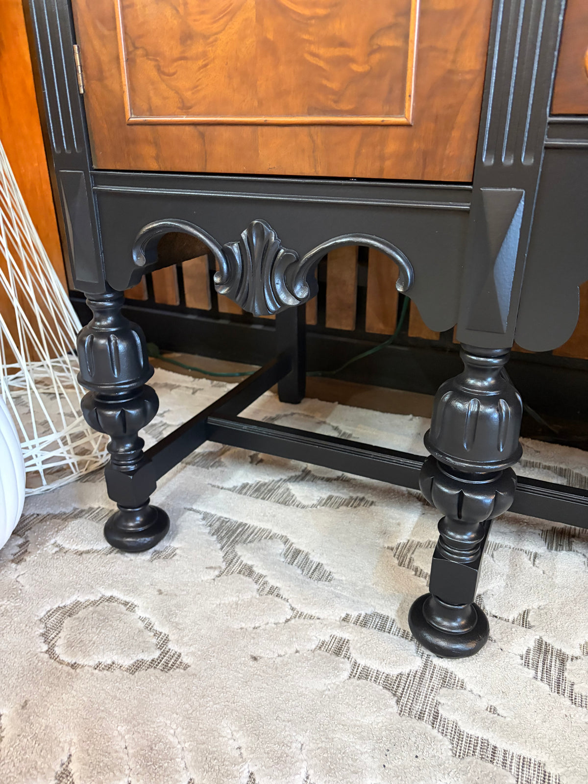 Antique Refinished Buffet 66" Long Black and Wood Finish