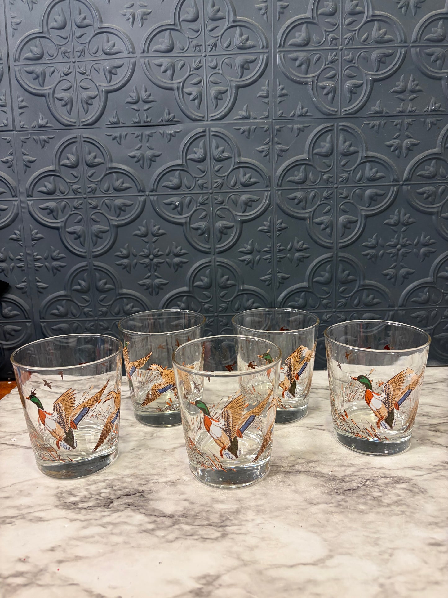 Libbey Whiskey Glasses with Flying Ducks x5