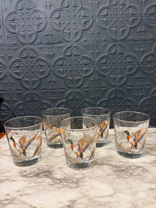 Libbey Whiskey Glasses with Flying Ducks x5