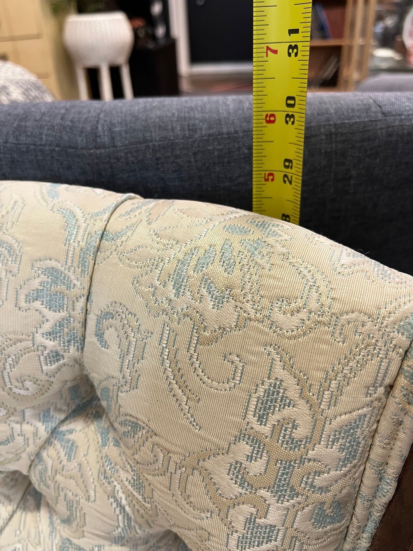 Cane Chair with Blue Floral Fabric