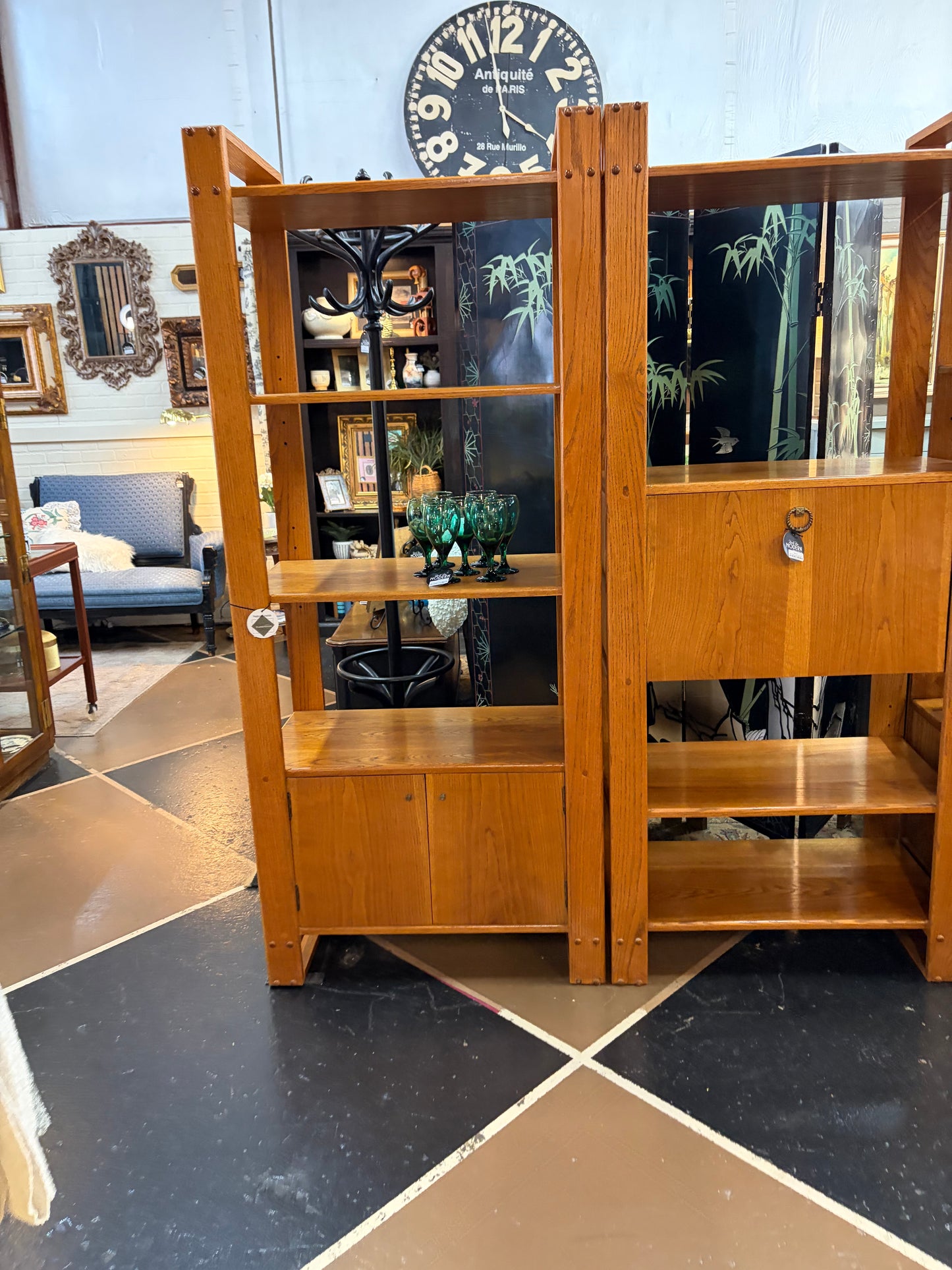 Mid Century Open Shelf Oak Bookcase with Cabinet - priced separately