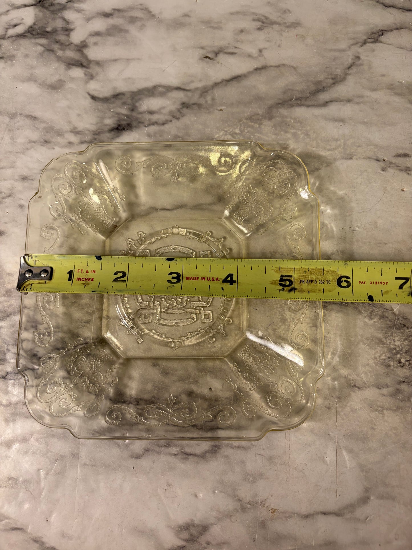 Indiana Glass Yellow Square Etched Tray