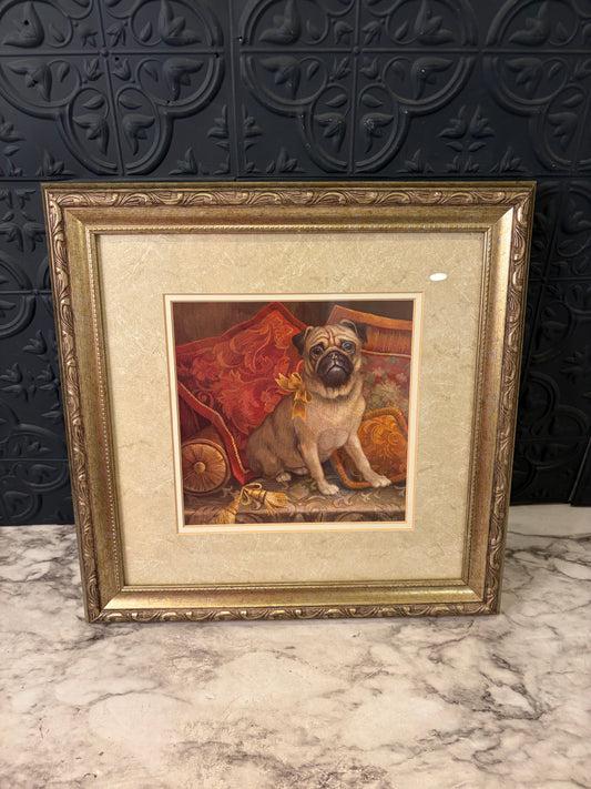 Pampered Pug Print Framed in Gold