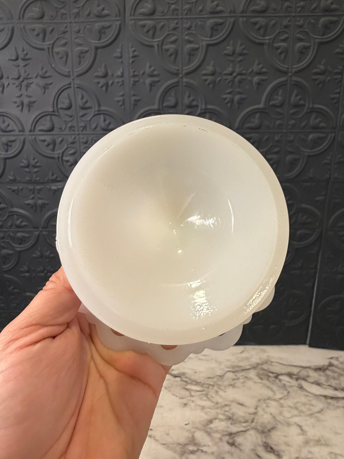 Milk Glass Pedestal Bowl with Lace Edge