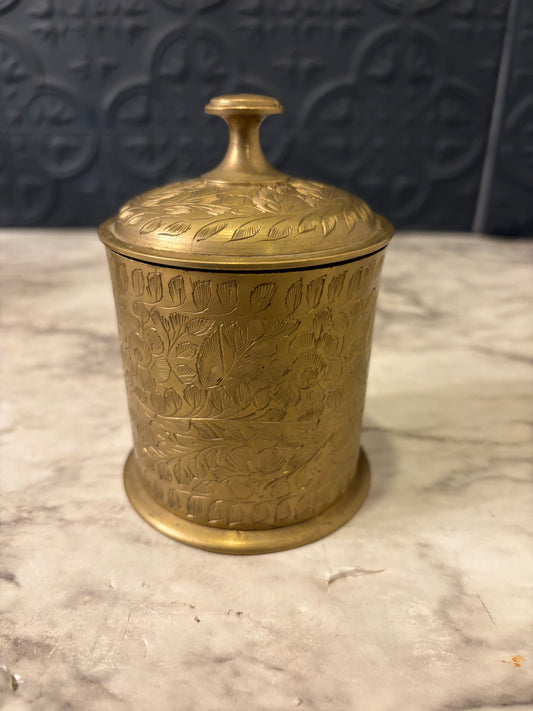4.5" Etched Brass Canister with Leaves
