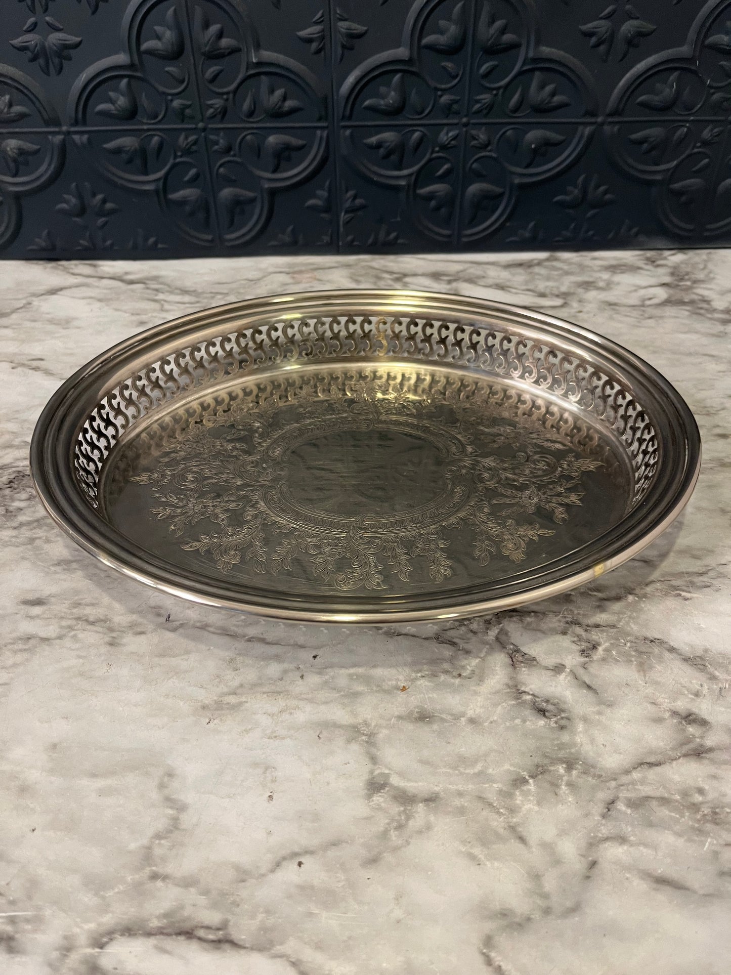 Small Oval Silverplated Etched Tray