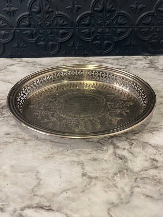 Small Oval Silverplated Etched Tray