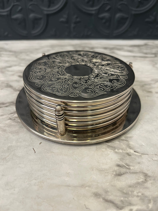 Set of 6 Silver Plate Etched Coasters
