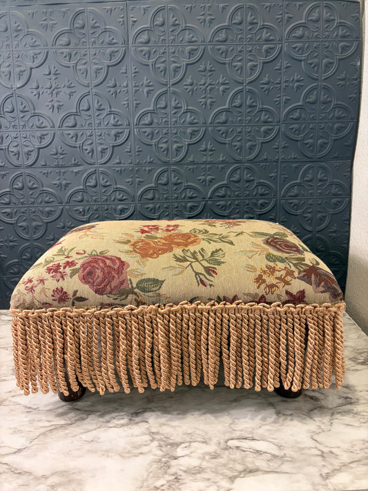 Floral Stool with Fringe