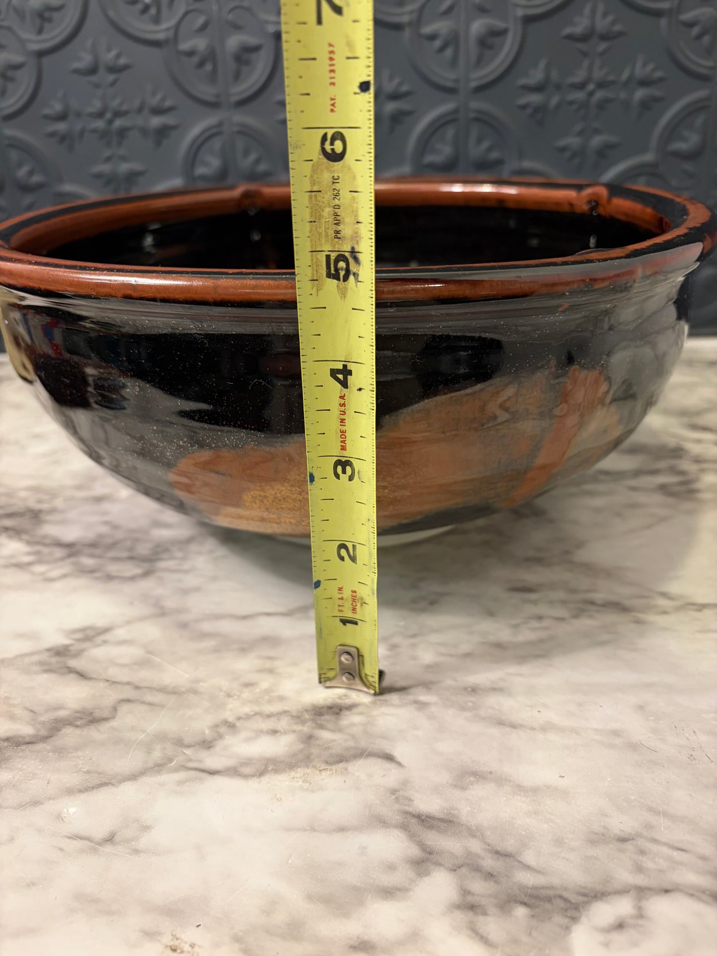 Large Studio Pottery Black and Orange Fruit Bowl