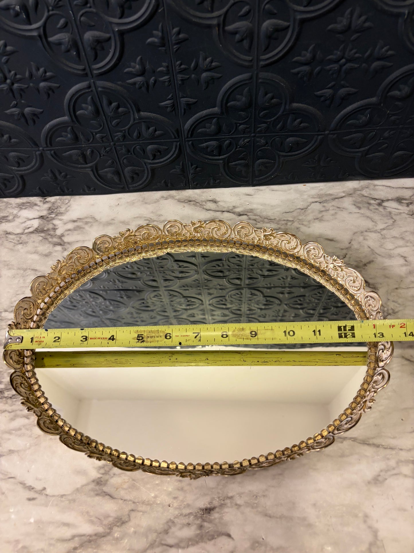 Oval Mirror Frame with White and Gold Rim