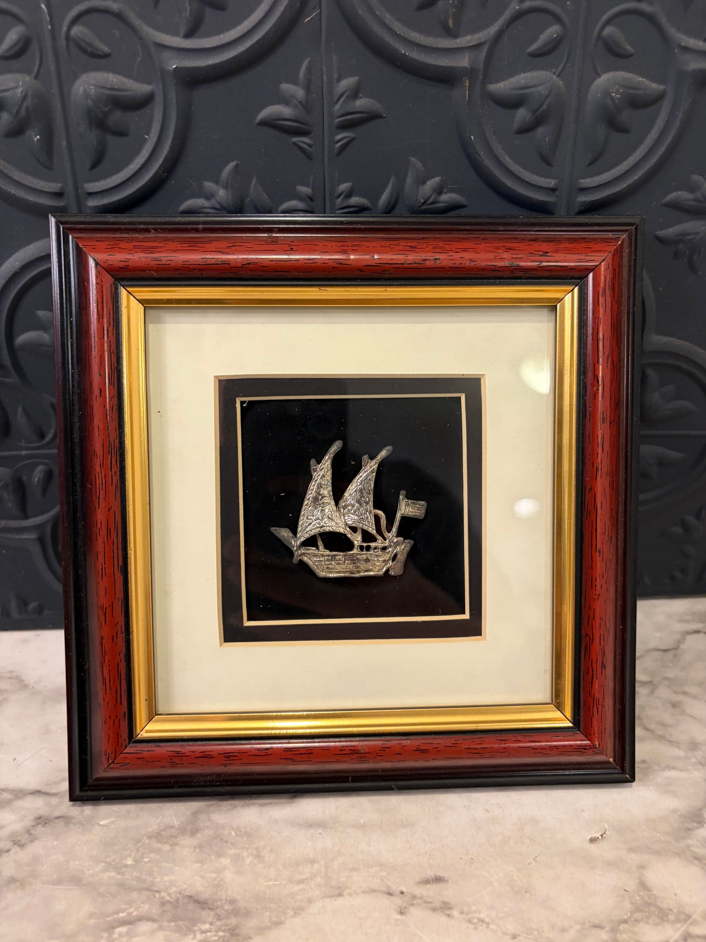 Silver Metal Ship  Framed