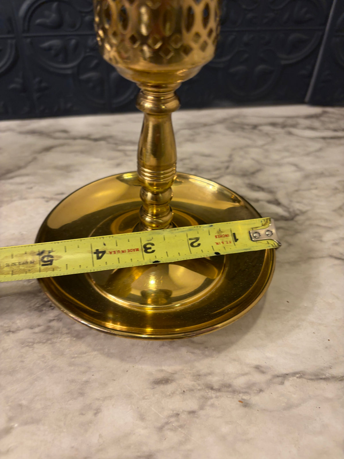 Brass Candle Holder with Decorative Cutout Cup