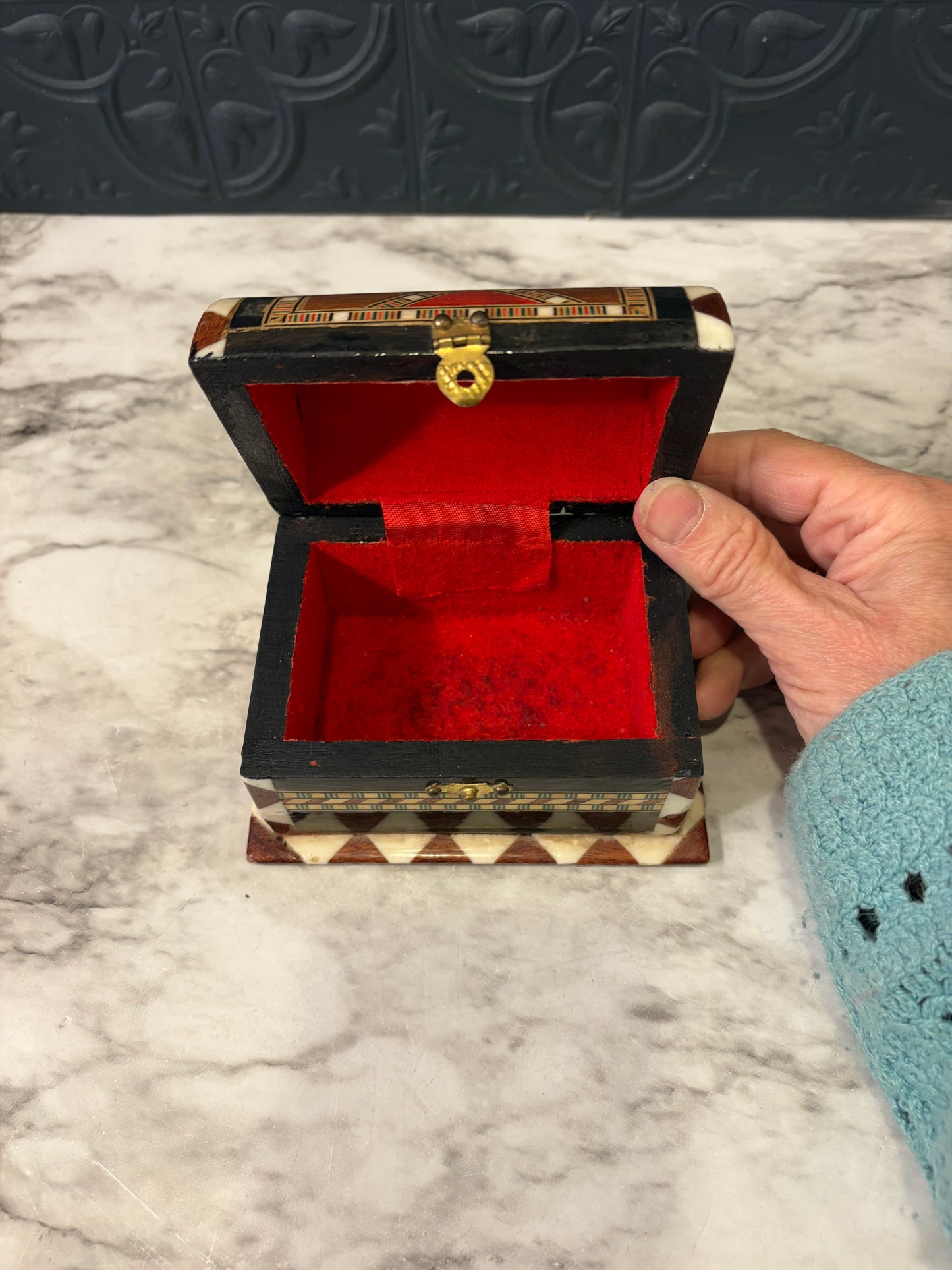 Vintage Jewelry Box with Inlaid Mosaic