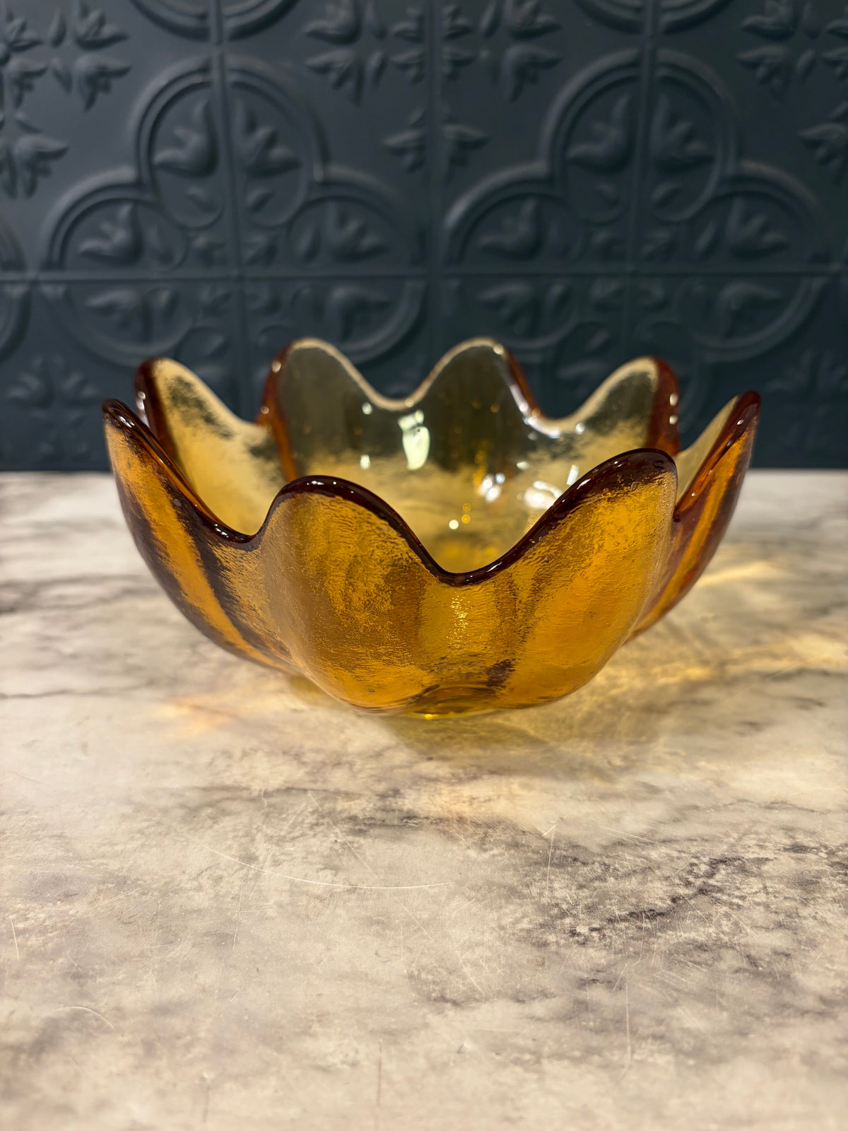Blenko Heavy Amber Glass Lotus Bowl