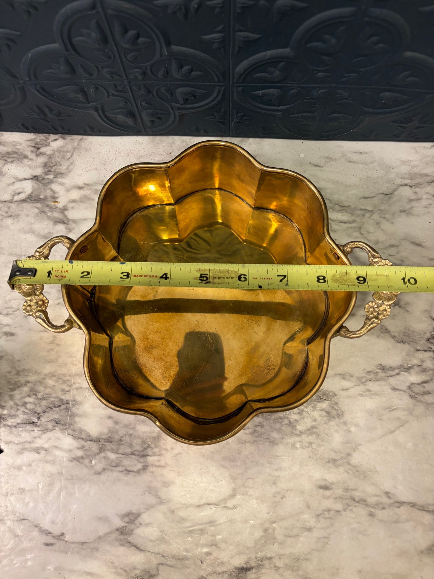 Brass Scallopped Pot with Handles Lg.
