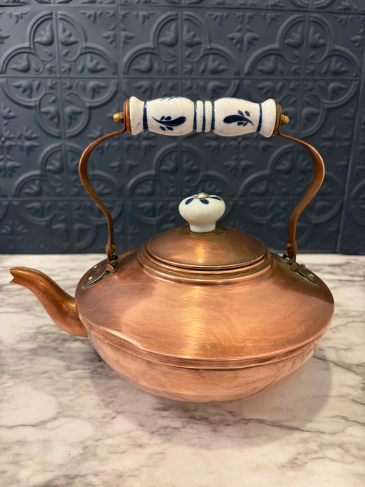 Copper Teapot Kettle with Porcelain Handles