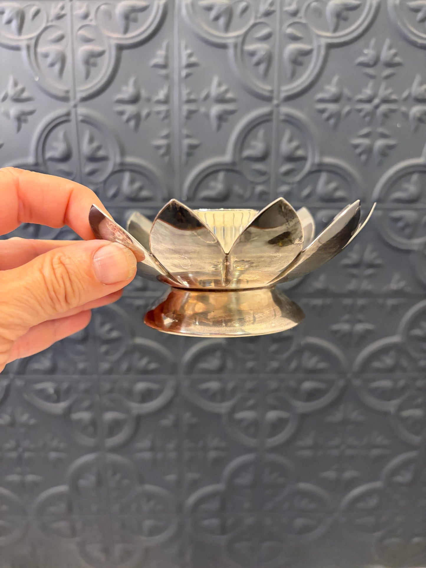 Leonard Silver Plate Lotus Candle Holder set of 2