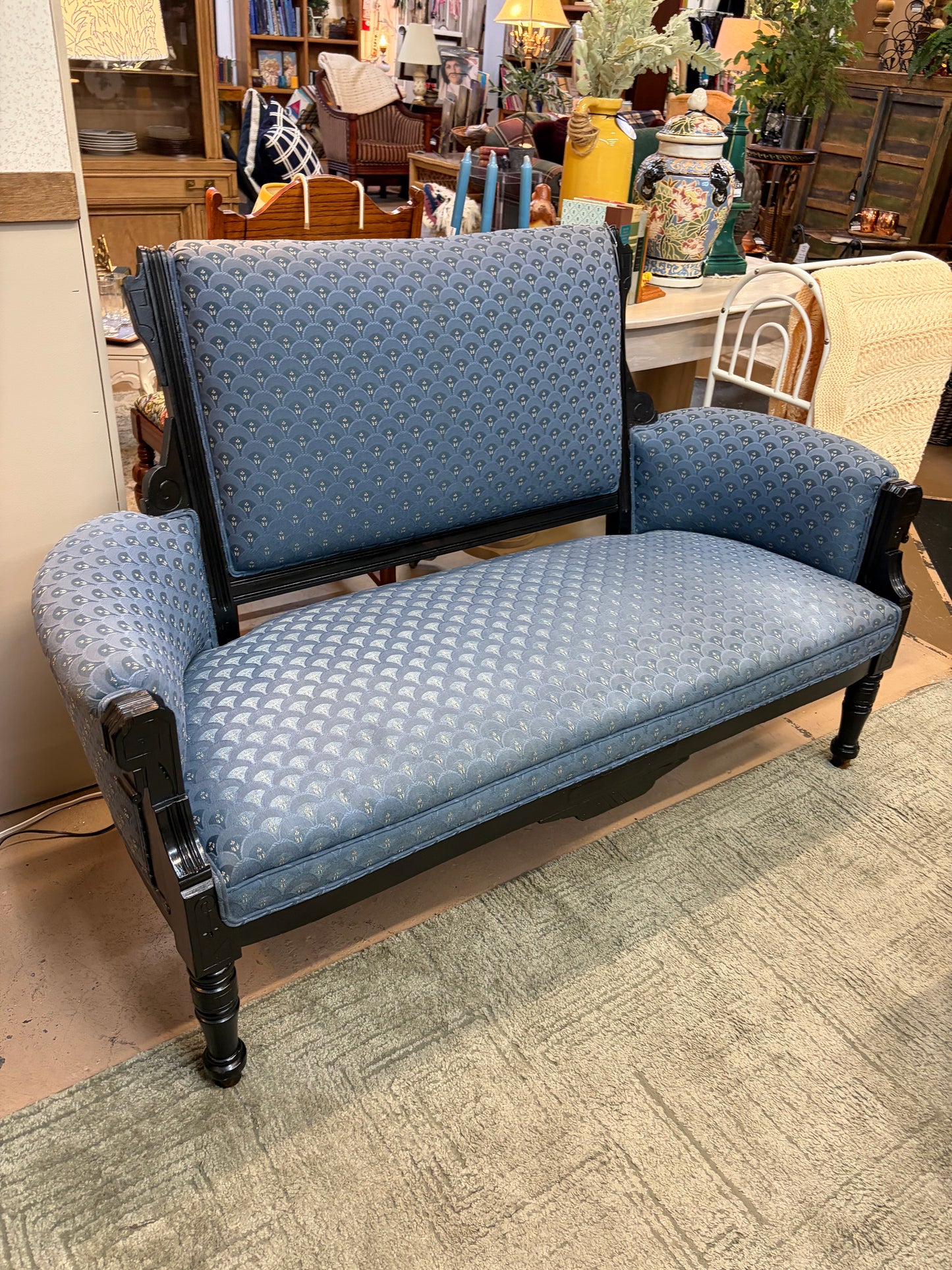Antique Blue Eastlake Settee Loveseat