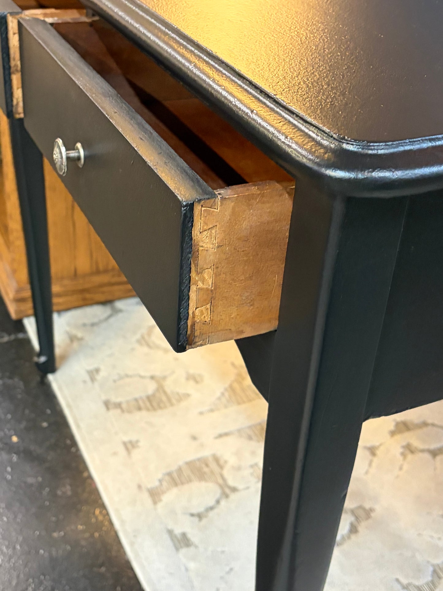 Vintage desk Painted Black with Silver handles